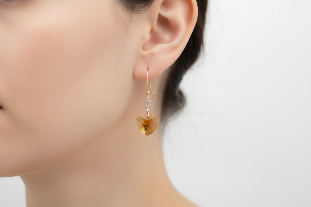 Handmade 14kt Gold Filled/Sterling Silver Heart Drop Earrings Amber Perth Fremantle Artisan