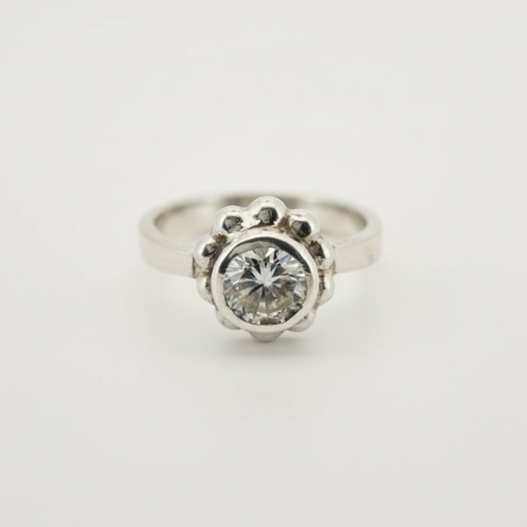 Handmade 2ct Moissanite Silver ring with pearl border Ring Perth Fremantle Artisan