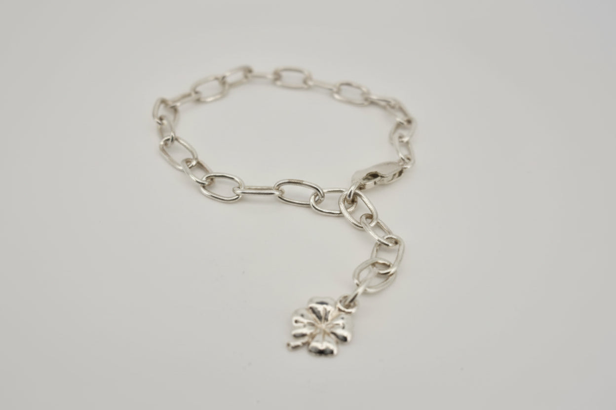Handmade Silver chain bracelet with a 4 leaf clover charm Perth Fremantle Artisan