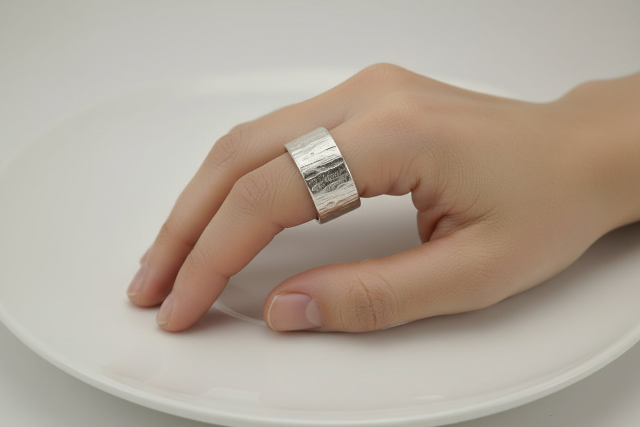 Handmade Argentium silver planished ring Perth Fremantle Artisan