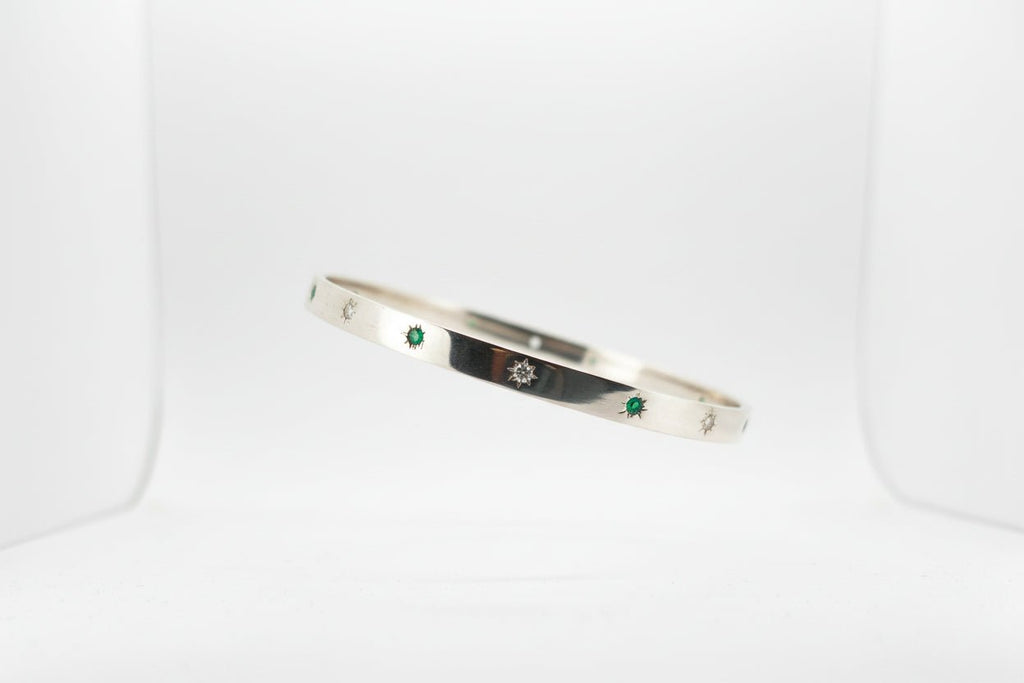 Handmade Sterling Silver Gypsy Set Stone Bangle Australian Made
