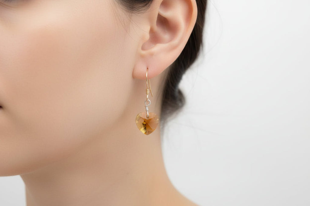 Handmade 14kt Gold Filled and Sterling Silver Heart Drop Earrings Amber Australian Made