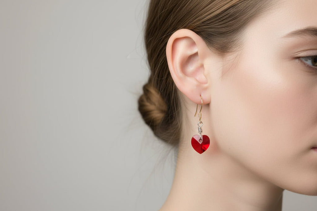 Handmade 14kt Gold Filled and Sterling Silver Heart Drop Earrings Red Australian Made