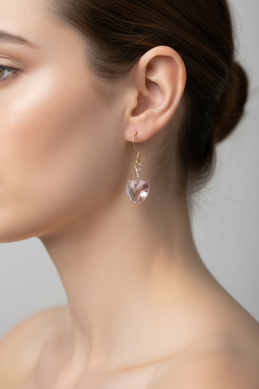 Handmade 14kt Gold Filled and Sterling Silver Heart Drop Earrings Pink Australian Made
