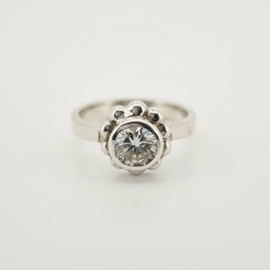 Handmade 2ct Moissanite Silver ring with pearl border Australian Made