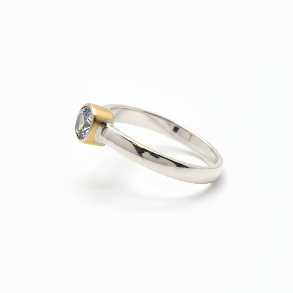 Handmade Argentium Silver (hypo-allergenic properties) and Lab Grown White Sapphire Ring Australian Made