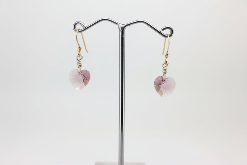 Handmade 14kt Gold Filled and Sterling Silver Heart Drop Earrings Pink Australian Made