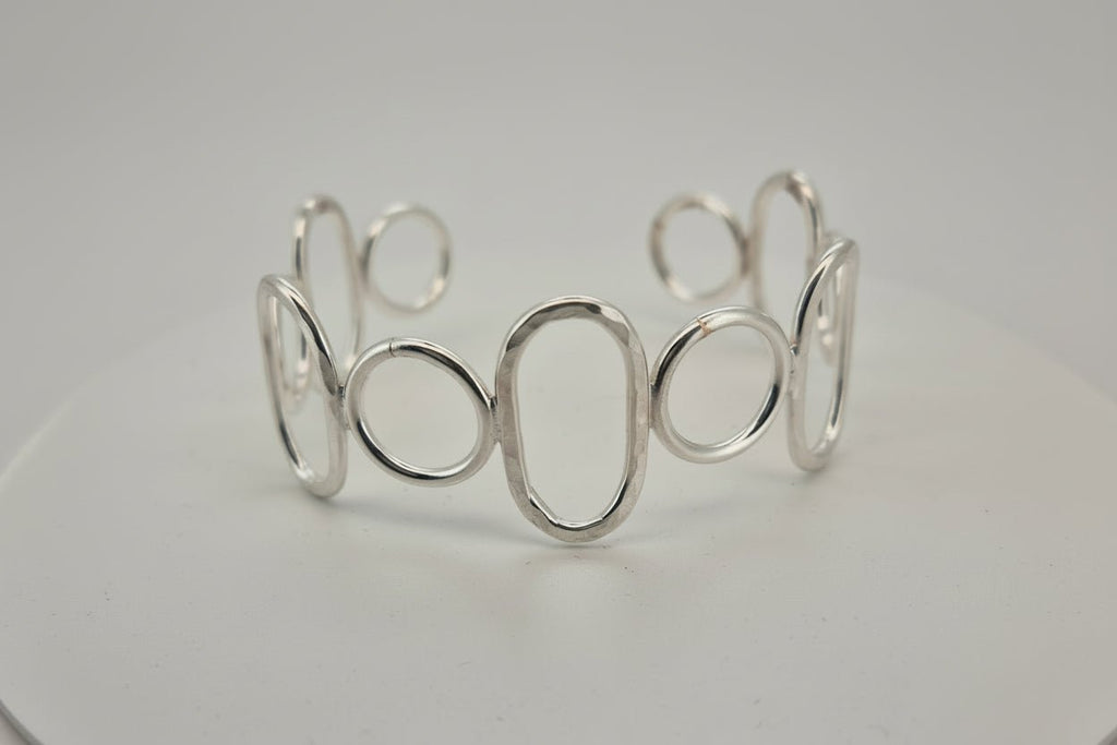 Handmade Oval cuff design bangle hammered sterling silver Australian made