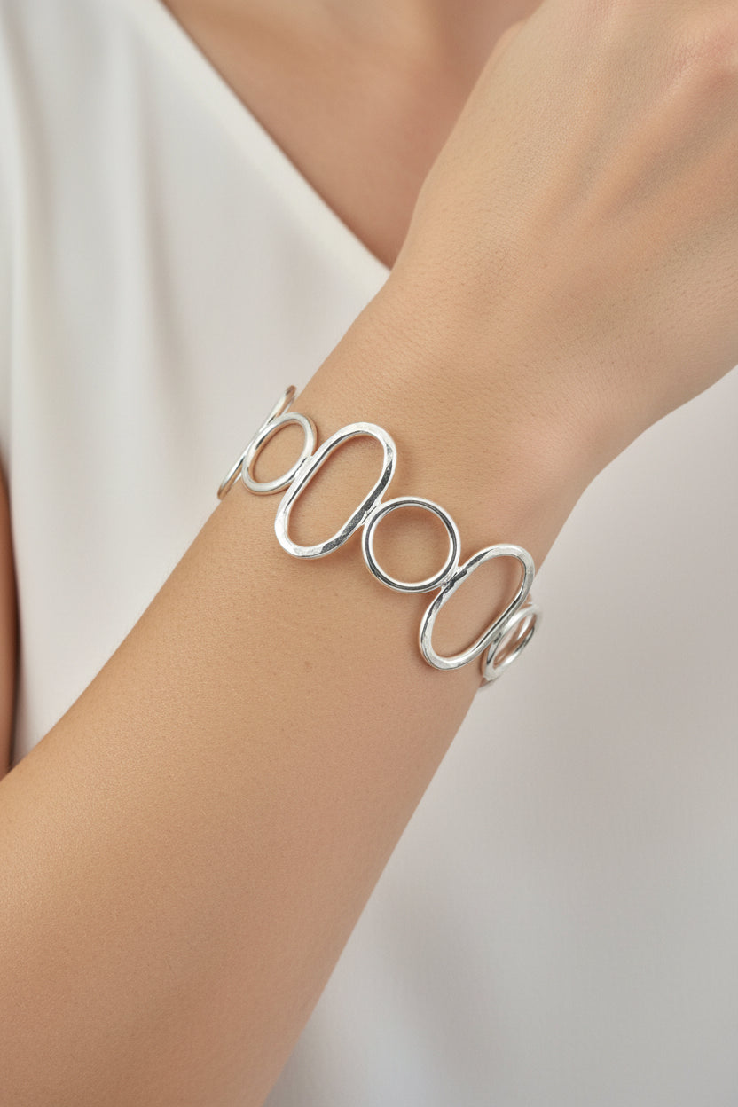 Handmade Oval hammered cuff bangle sterling silver Australian made