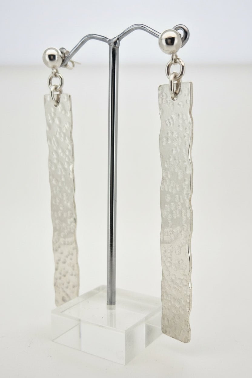Handmade Silver Argentium hammered long rectangle drops Australian Made