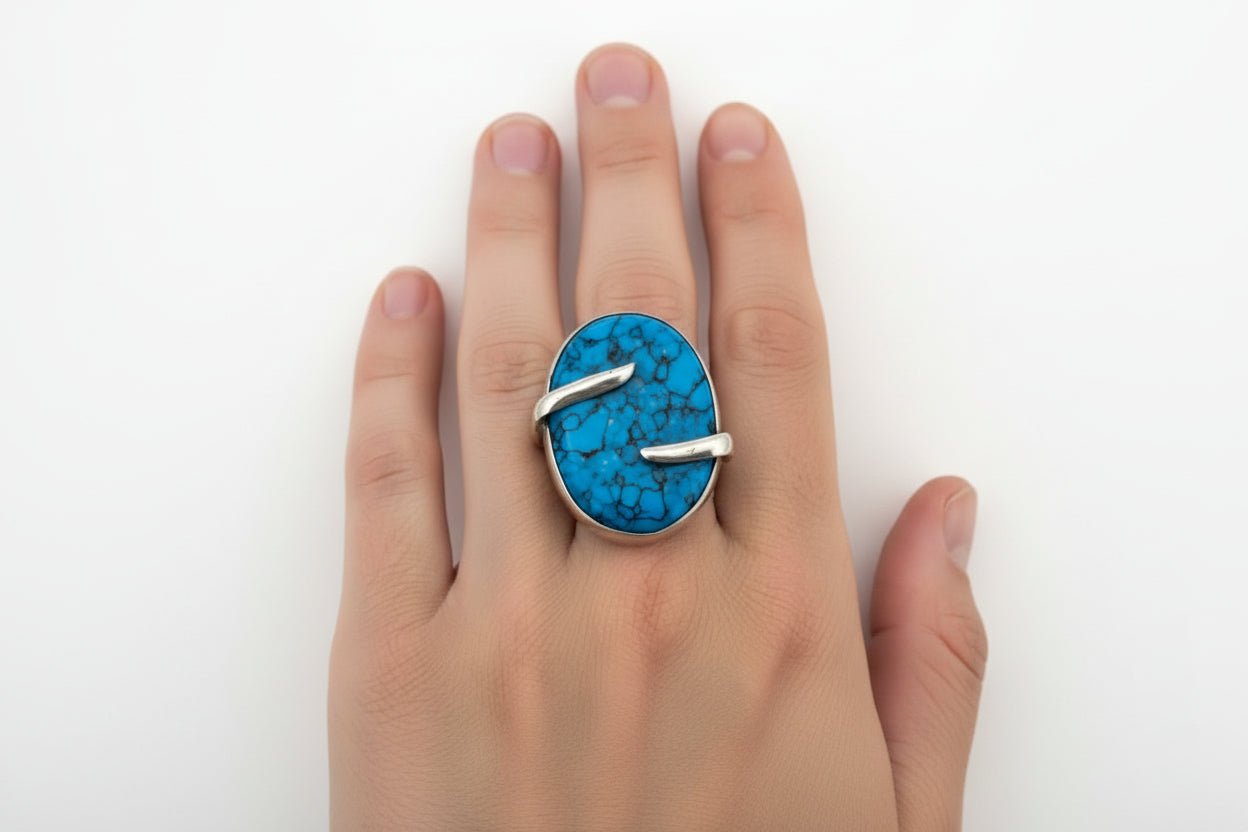 Handmade Sterling Silver Blue Cabochon Ring Australian Made