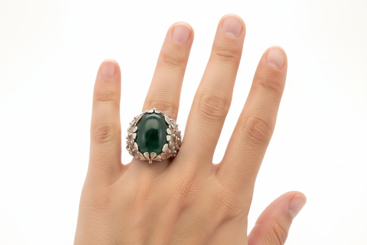 Handmade Sterling Silver Cabochon Flower Ring Australian Made