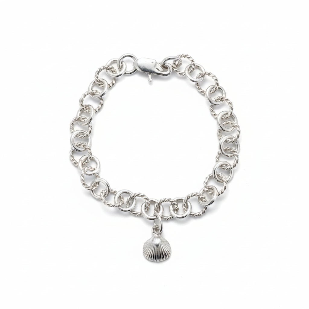 Handmade Sterling Silver Clam Seashell Charm Bracelet  Australian Made