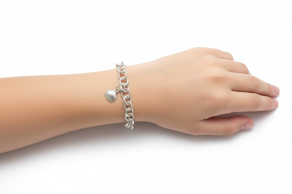 Handmade Sterling Silver Clam Seashell Charm Bracelet  Australian Made