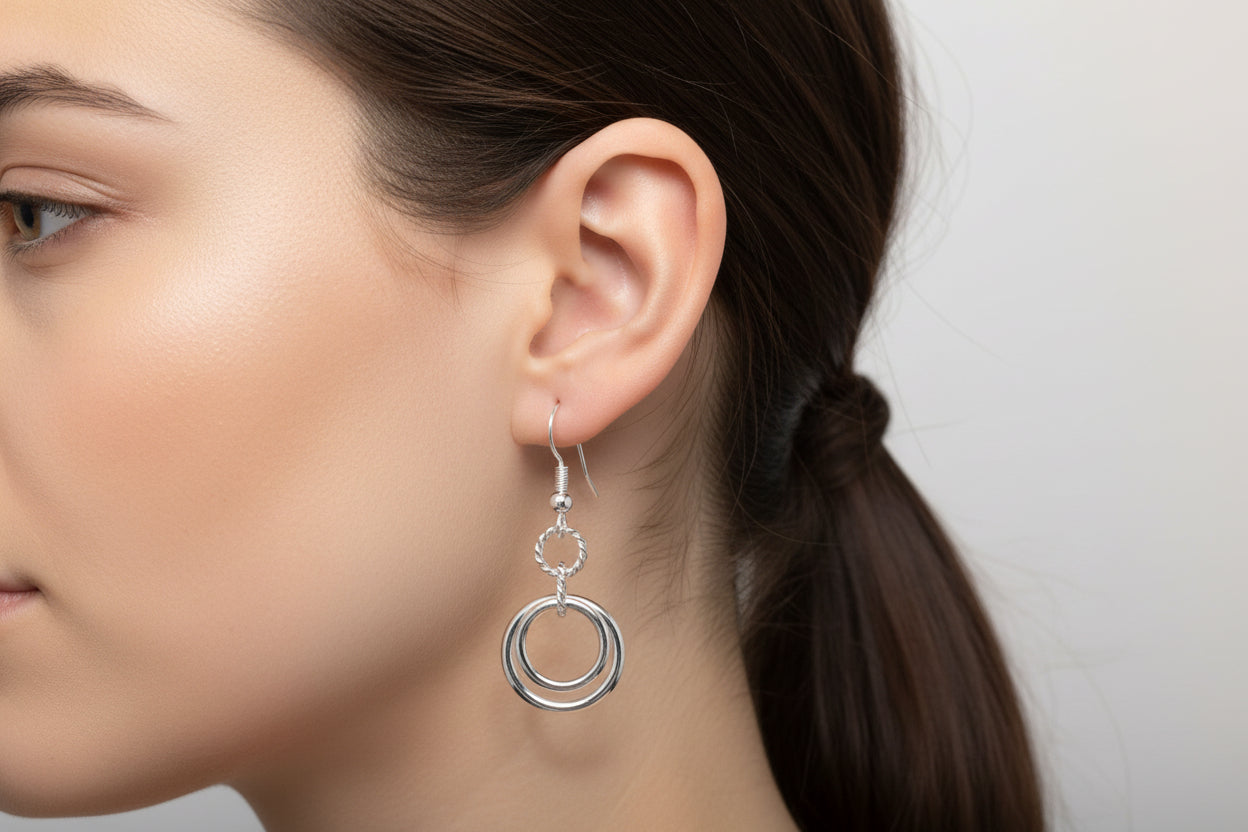 Handmade Sterling Silver Double hoop Earrings Australian Made