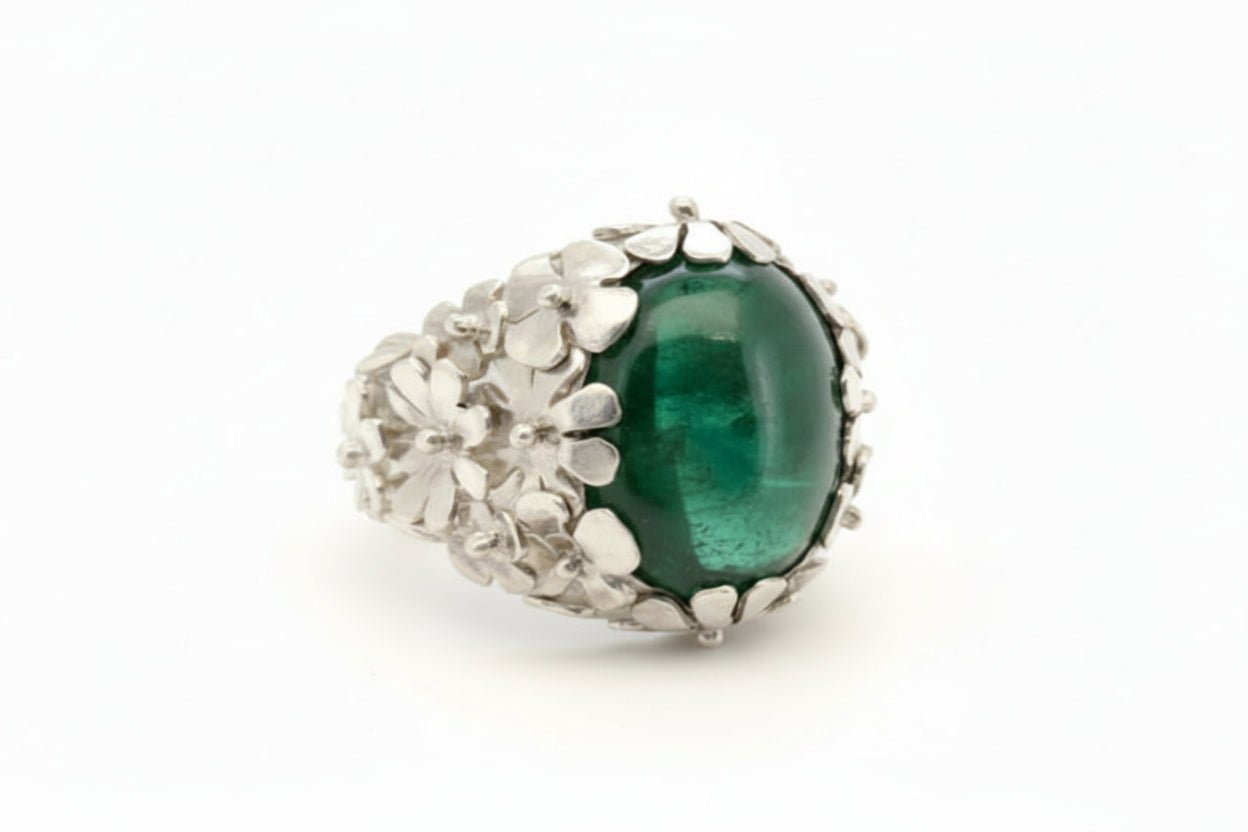 Handmade Sterling Silver Cabochon Flower Ring Australian Made