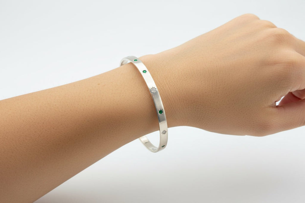 Handmade Sterling Silver Gypsy Set Stone Bangle Australian Made
