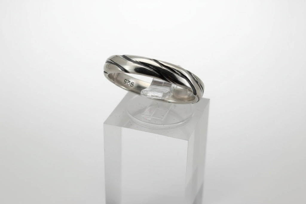 Handmade Sterling Silver Half Round with Wide Diagonal Lines Ring Australian Made