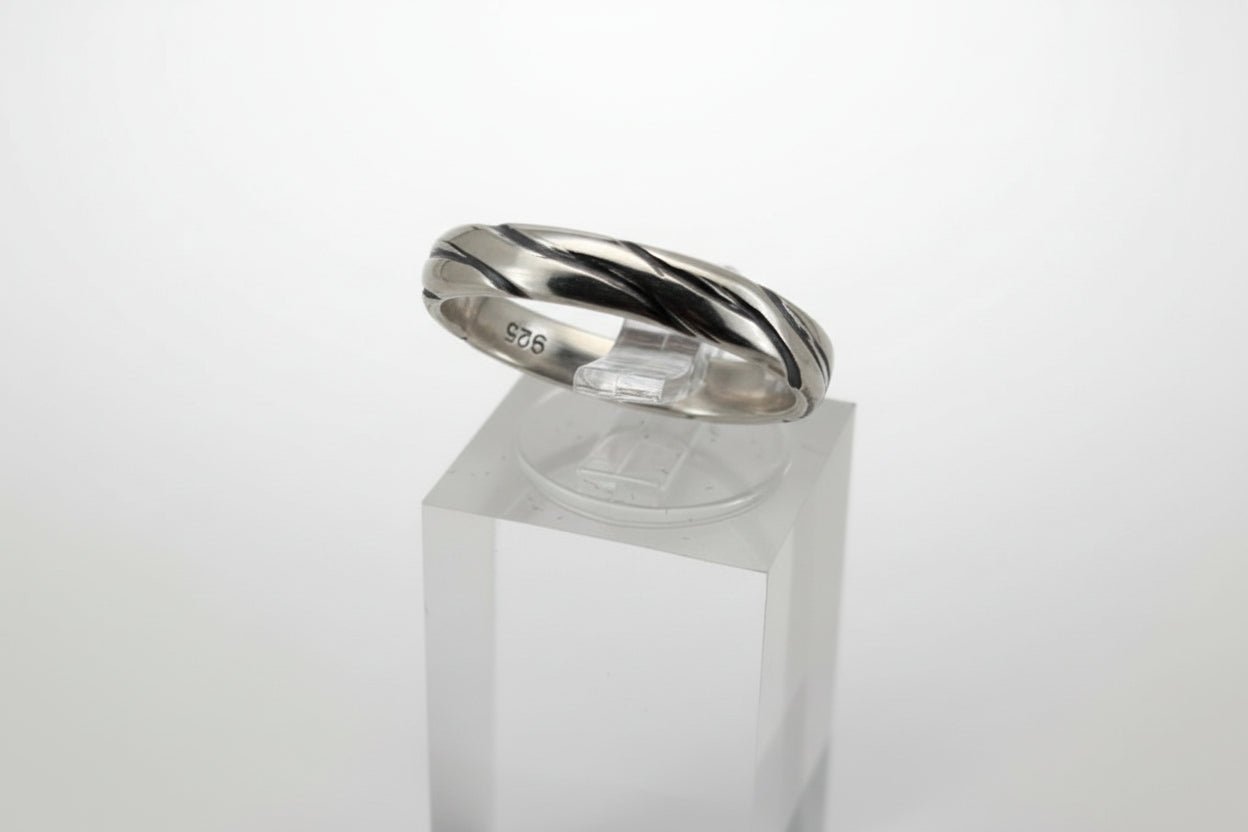 Handmade Sterling Silver Half Round with Wide Diagonal Lines Ring Australian Made