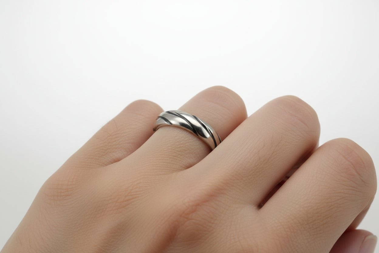 Handmade Sterling Silver Half Round with Wide Diagonal Lines Ring Australian Made