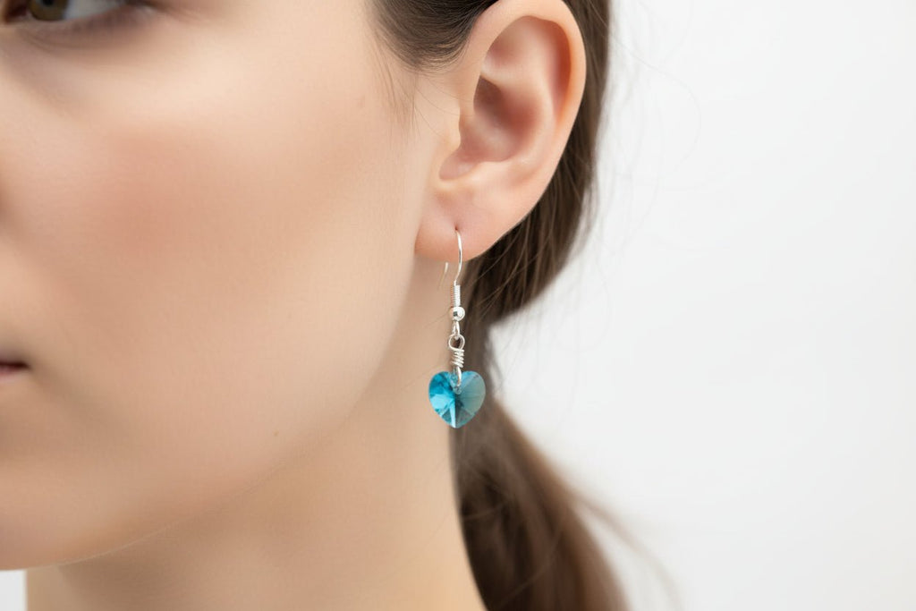Handmade Sterling Silver Heart Drop Earrings Light Blue Australian Made