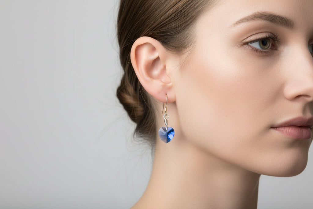 Handmade Sterling Silver Heart Drop Earrings Blue Australian Made