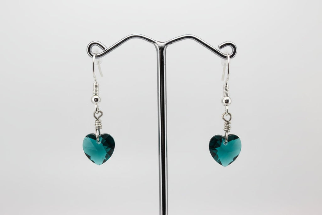 Handmade Sterling Silver Heart Drop Earrings Green Australian Made