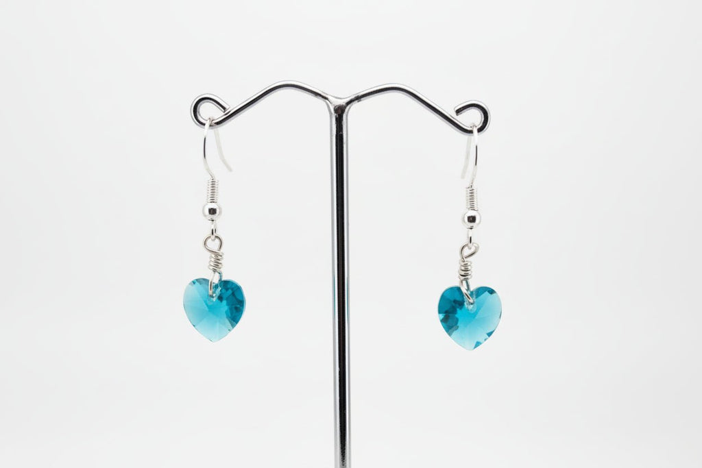 Handmade Sterling Silver Heart Drop Earrings Light Blue Australian Made