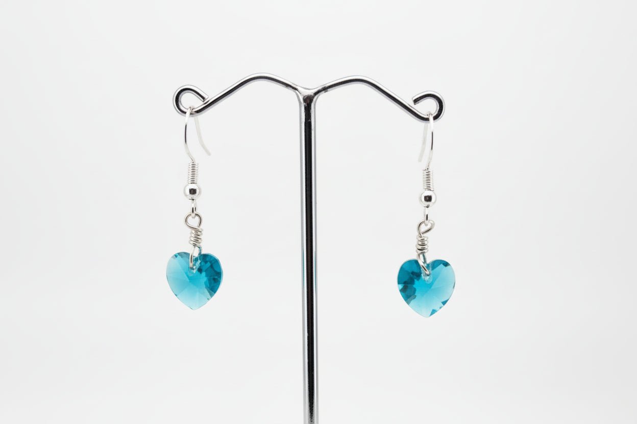 Handmade Sterling Silver Heart Drop Earrings Light Blue Australian Made