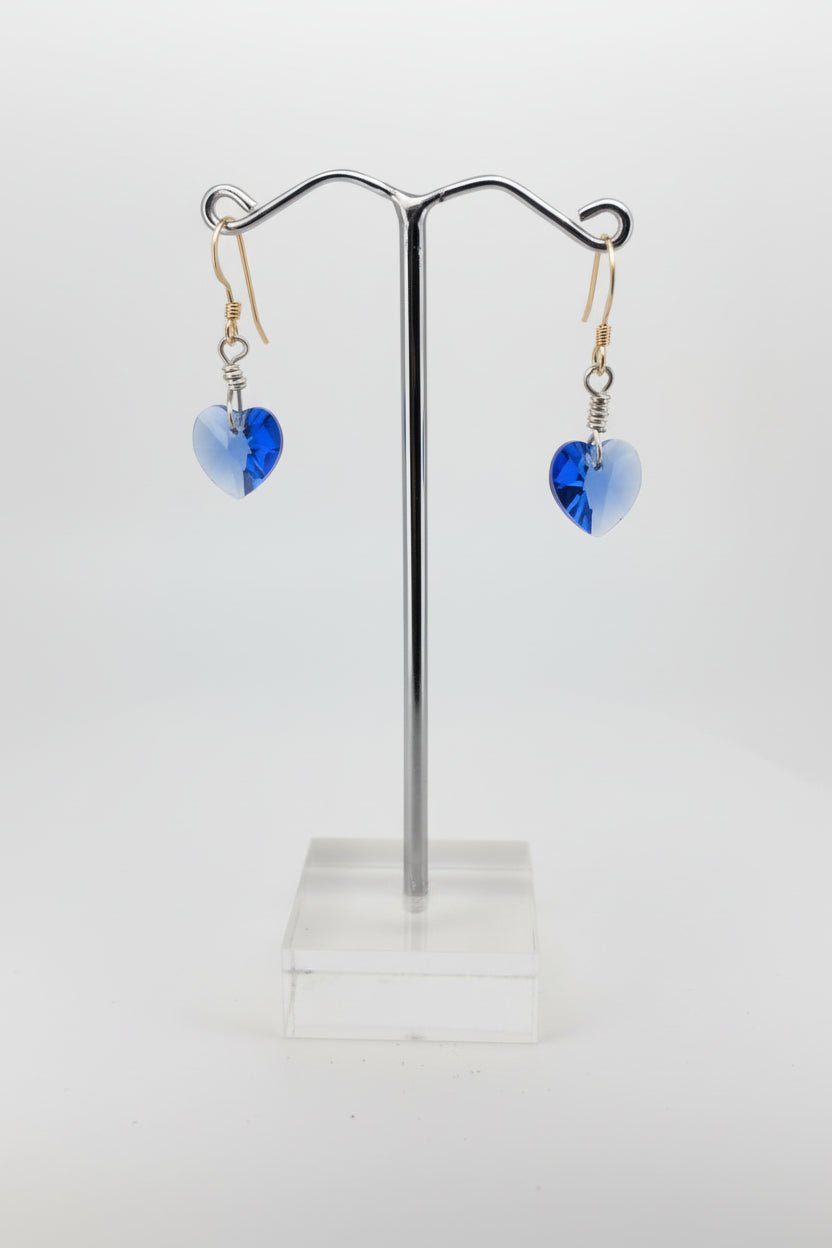 Handmade Sterling Silver Heart Drop Earrings Blue Australian Made
