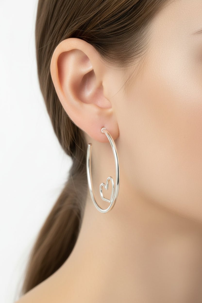 Handmade Sterling Silver Hoops heart inside earrings Australian made