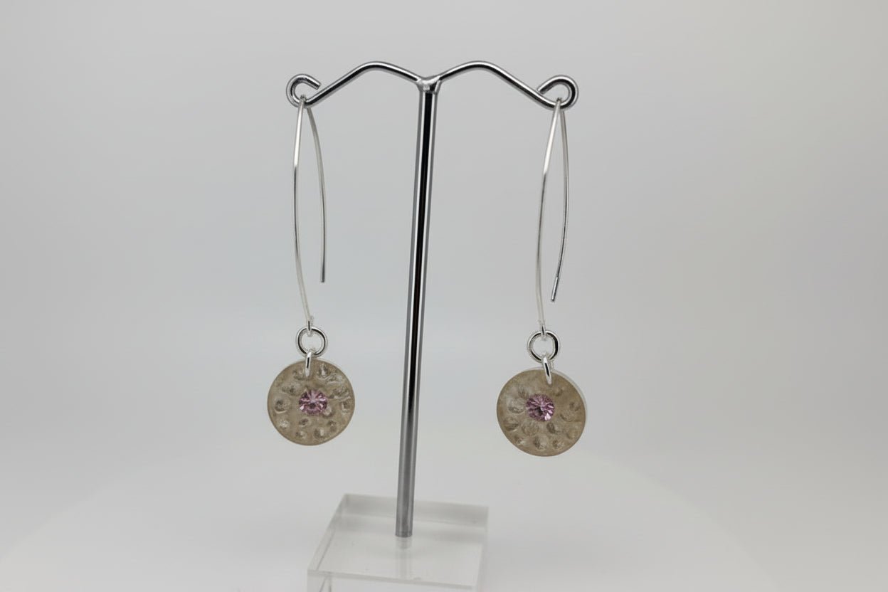 Handmade Sterling Silver Round Resin and Cubic Zirconia Earrings Australian Made