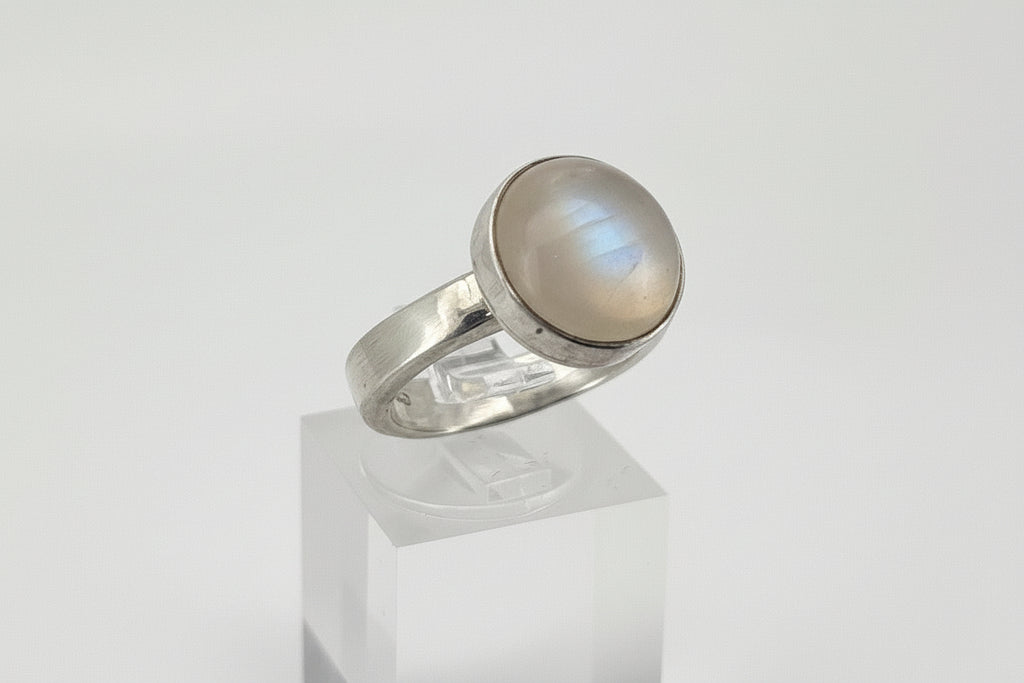 Handmade Sterling Silver Ring with Opaque Moonstone Australian Made