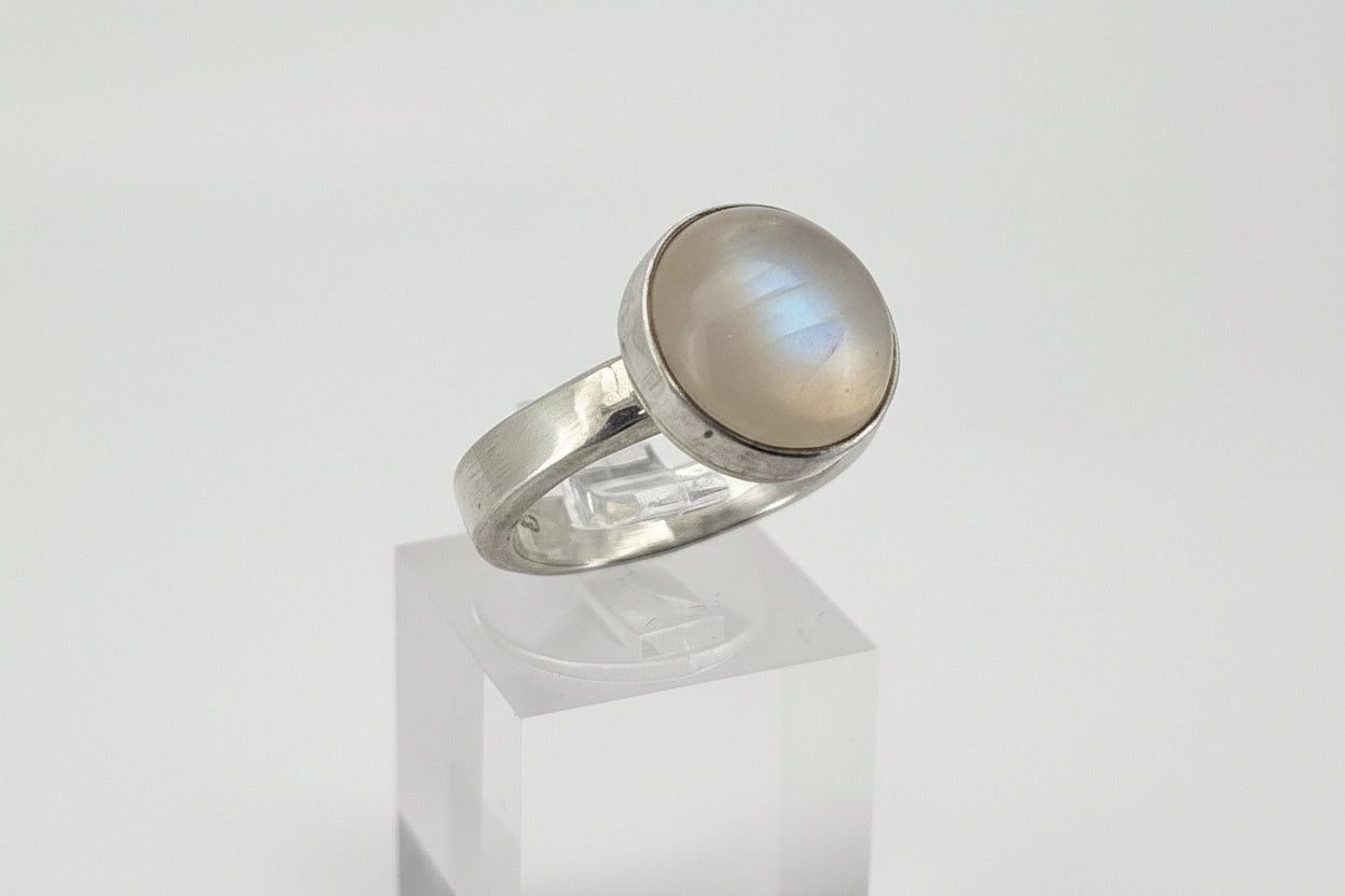 Handmade Sterling Silver Ring with Opaque Moonstone Australian Made