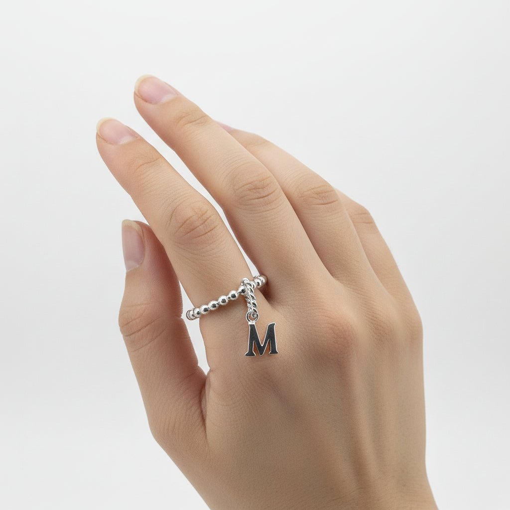 Handmade Sterling Silver Ring with M dangle Charm Australian Made