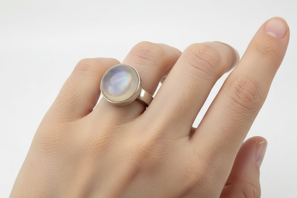 Handmade Sterling Silver Ring with Opaque Moonstone Australian Made