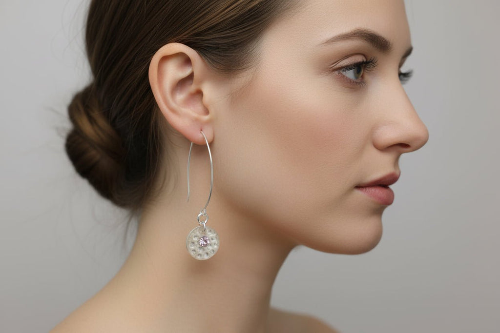 Handmade Sterling Silver Round Resin and Cubic Zirconia Earrings Australian Made