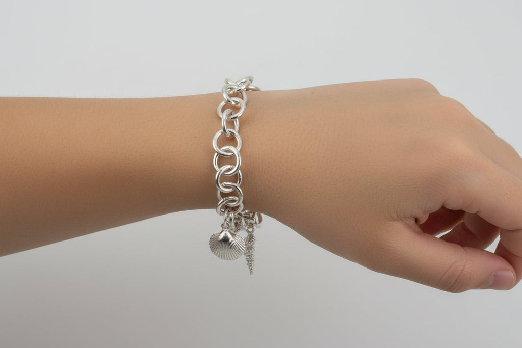 Handmade Sterling Silver Shell Double Charm Bracelet Australian Made