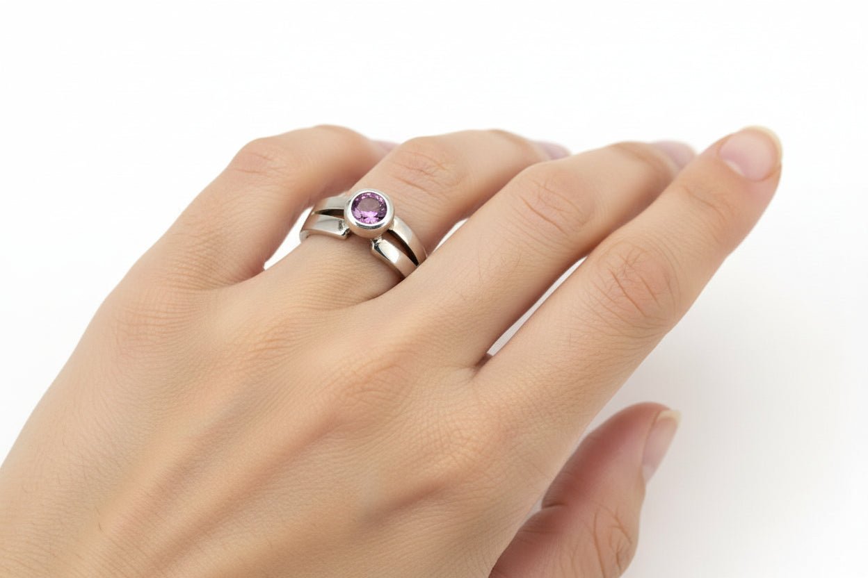 Handmade Sterling Silver Split Shank with Pink Corundum Australian Made