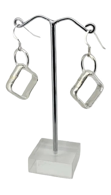 Handmade Sterling Silver Square and Round Loop Earrings Australian Made