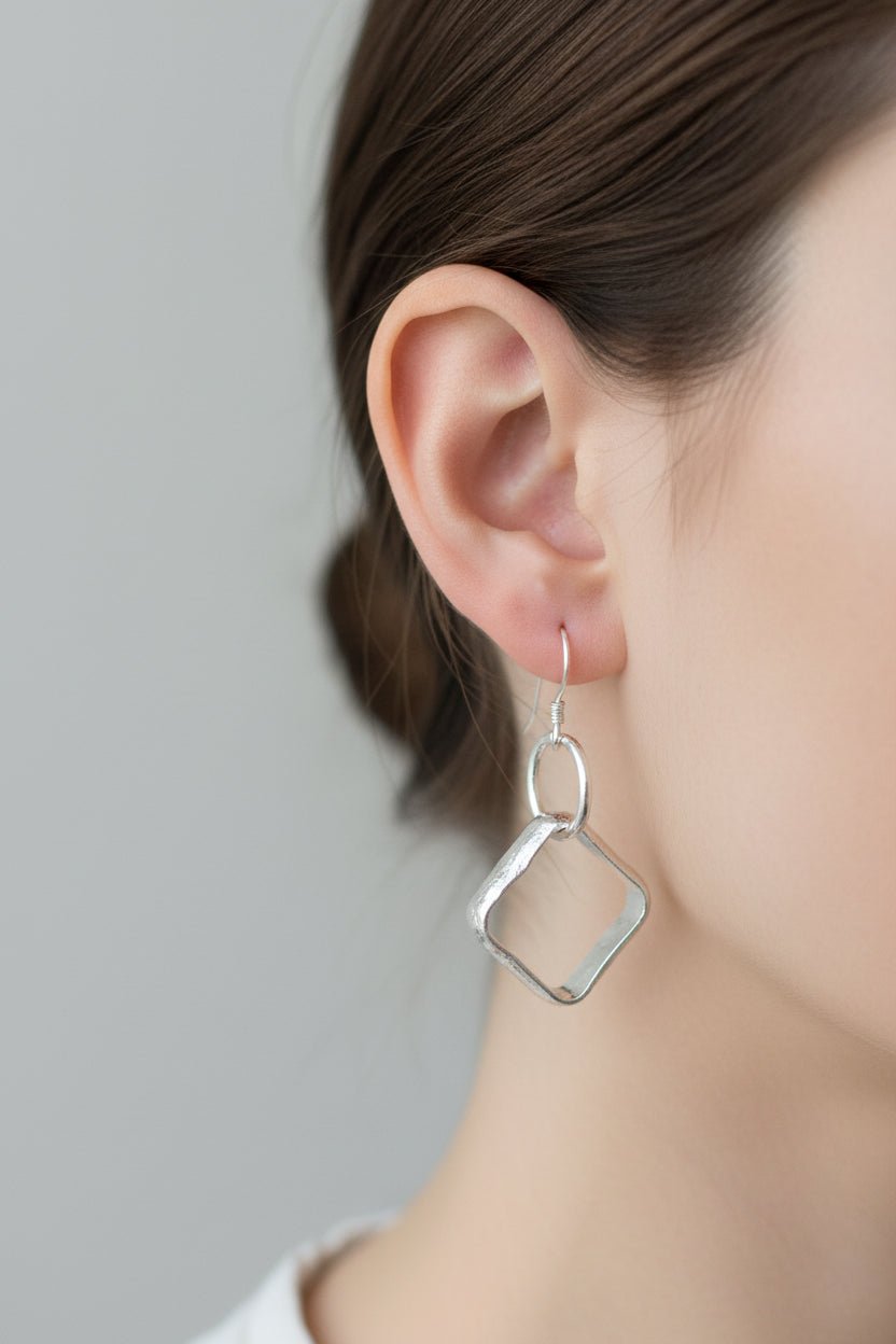 Handmade Sterling Silver Square and Round Loop Earrings Australian Made