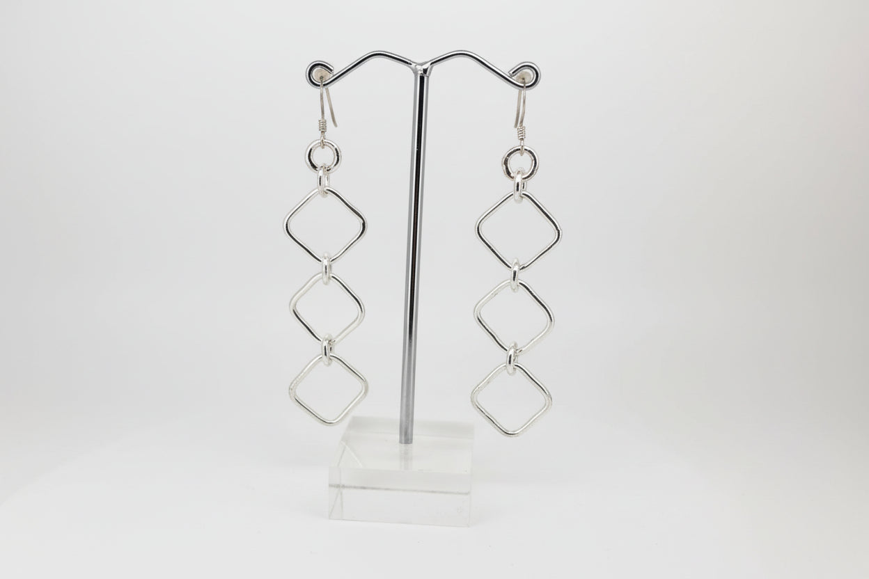 Handmade Sterling Silver Triple Square and Round Loop Earrings Australian Made