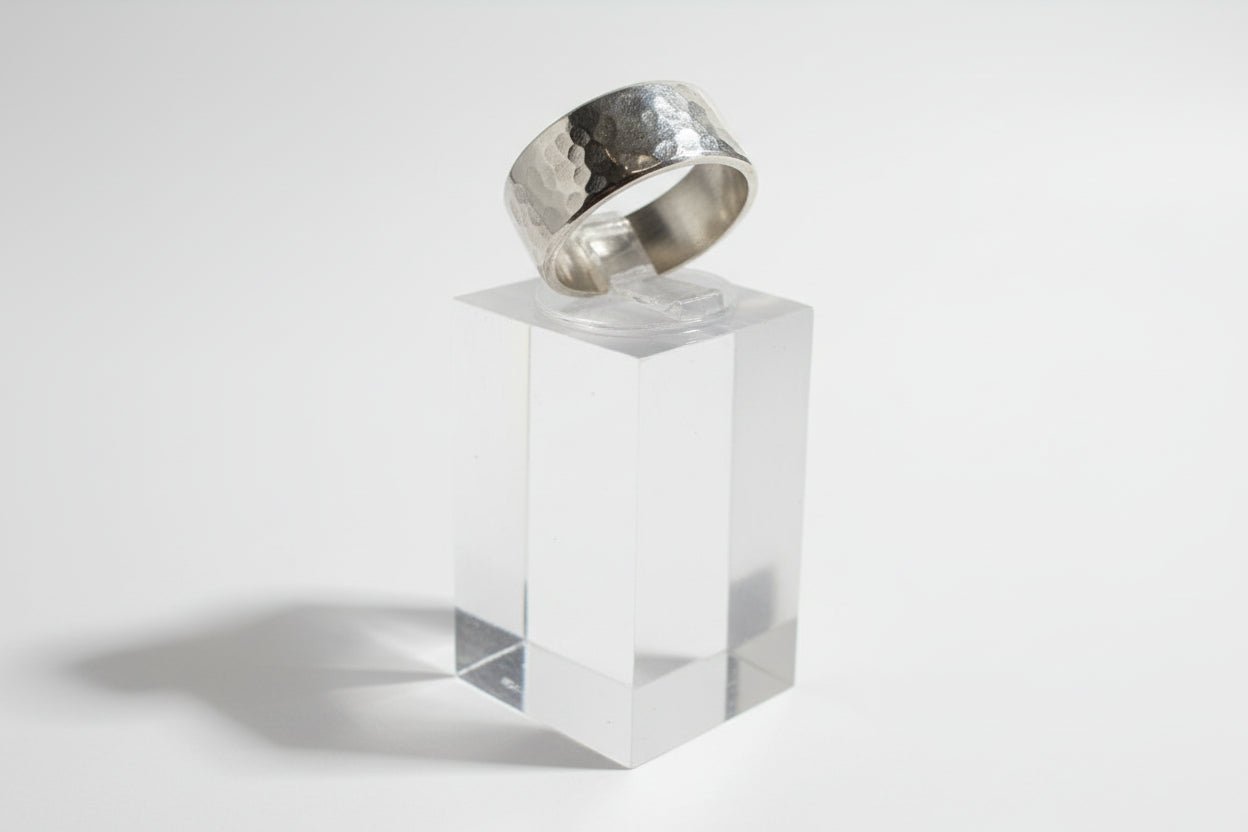 Handmade Sterling Silver Wide Hammered Stacker Ring Australian Made