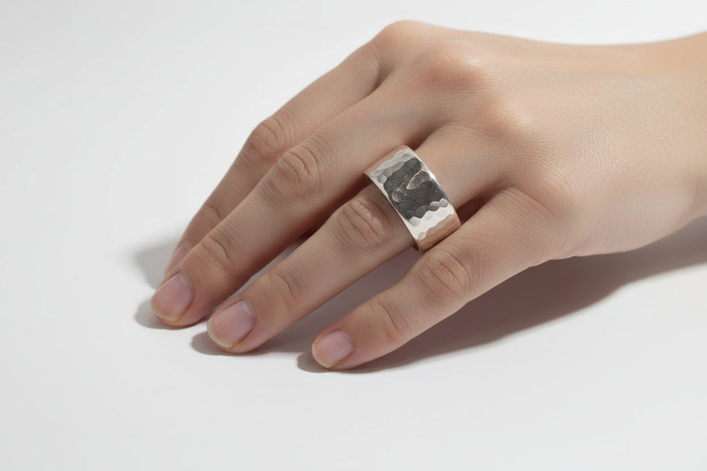Handmade Sterling Silver Wide Hammered Stacker Ring Australian Made