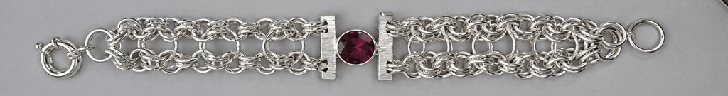 Handmade Sterling Silver chain mail bracelet with Lab grown Oval Ruby 19cm Australian made