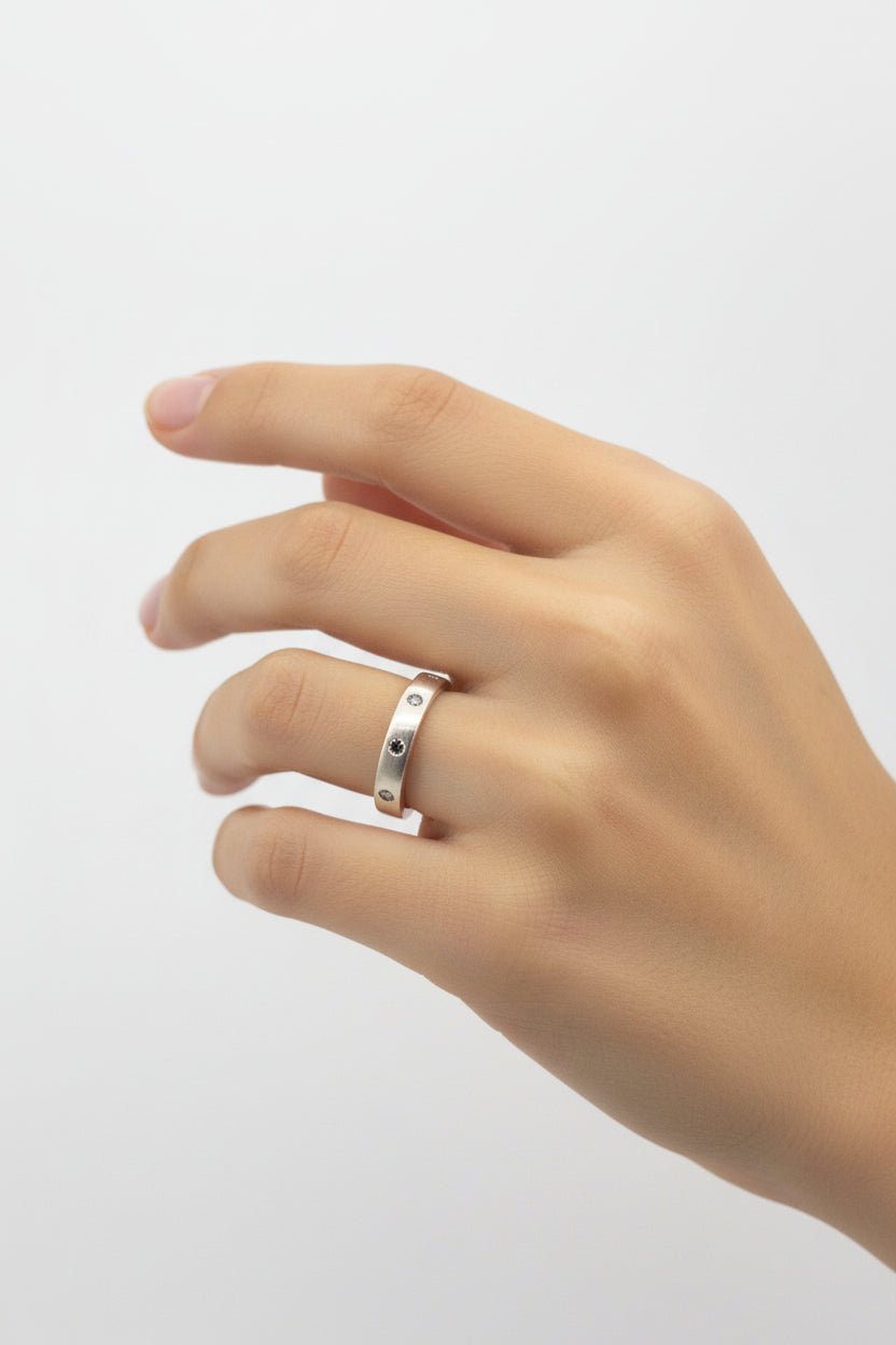 Handmade Sterling Silver flush set white cubic ring Australian made