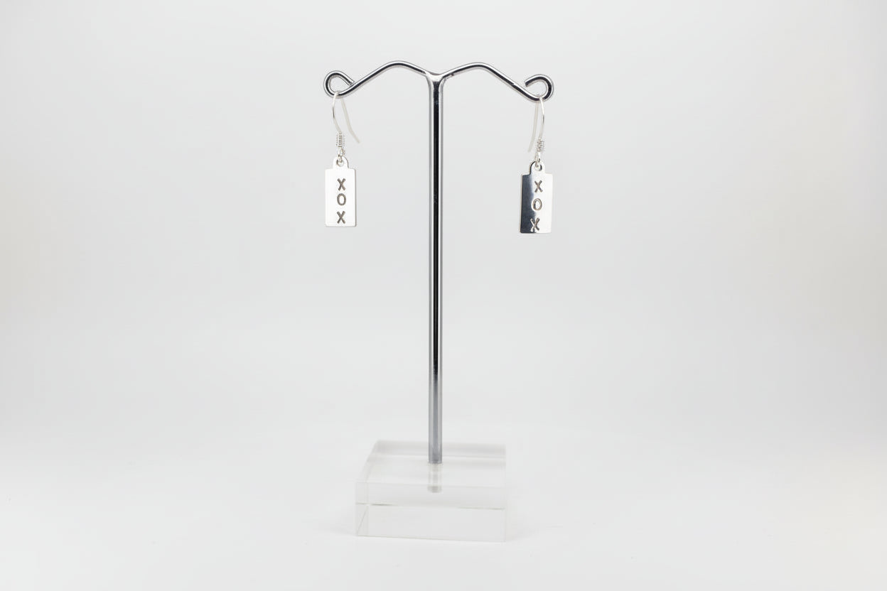 Handmade Sterling Silver XOX Tag earrings Australian Made