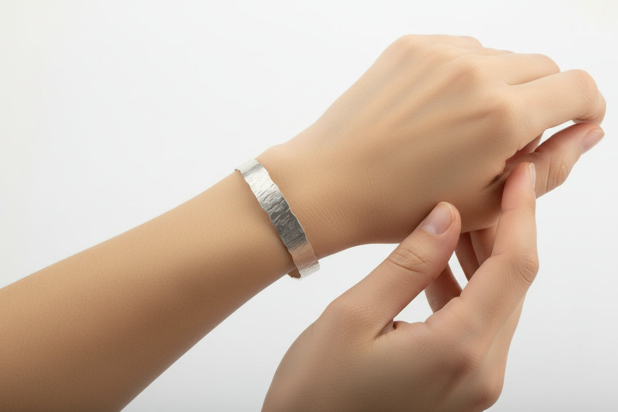 Handmade Sterling Silver Wide Hammered Bangle 18.4cm Australian Made