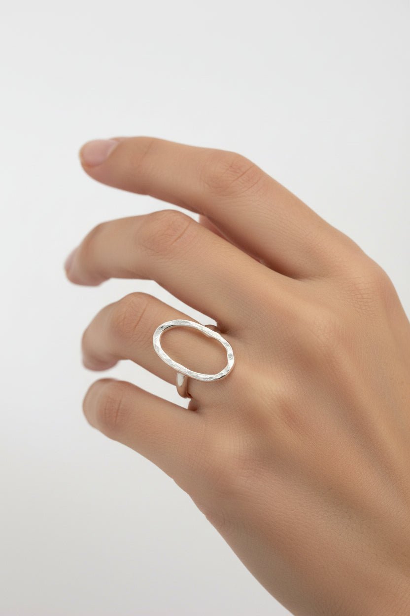 Handmade hammered O Oval ring sterling silver Australian made