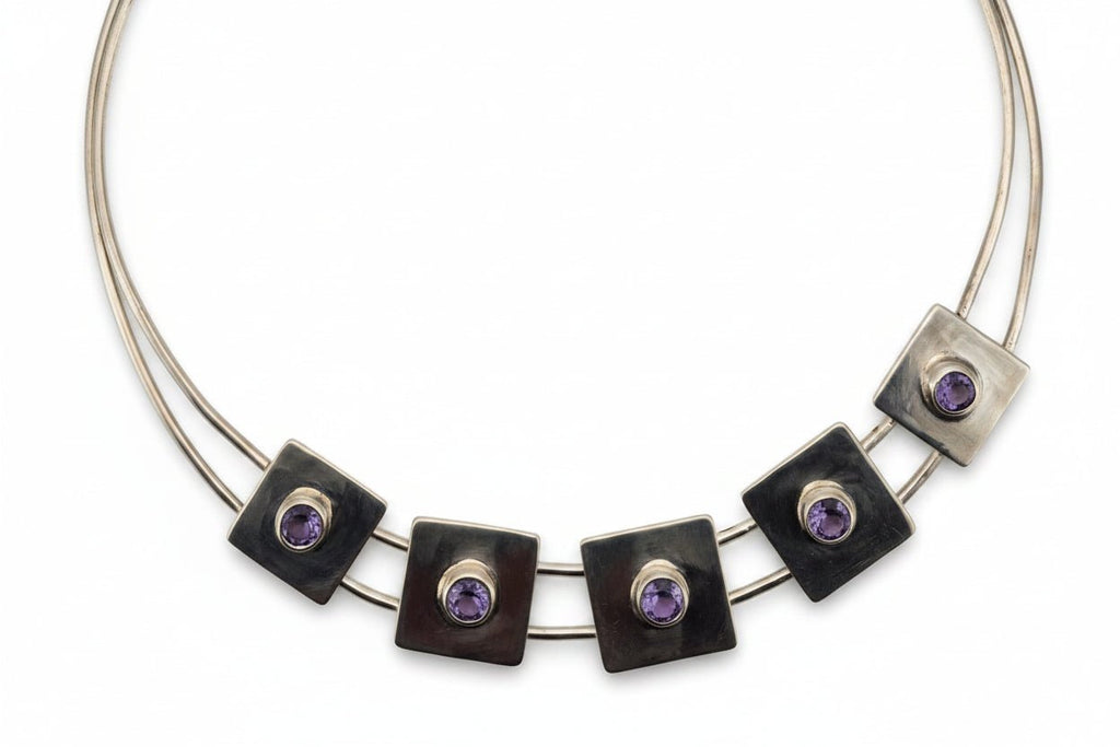 Handmade sterling silver and 5 lab grown colour change semi precious stones Australian Made